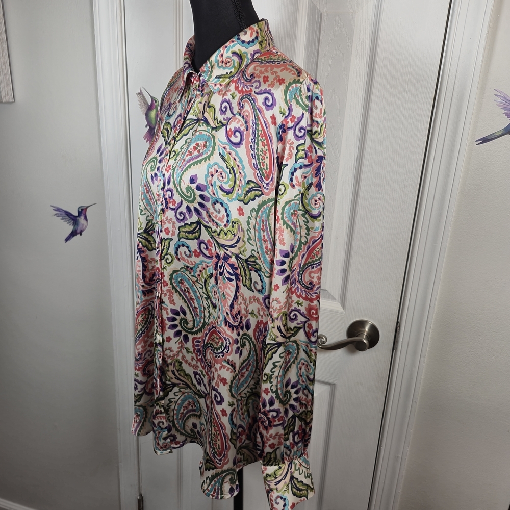 Haver London Paisley Button Down Blouse Long Sleeve XL Boho - Picture 4 of 8